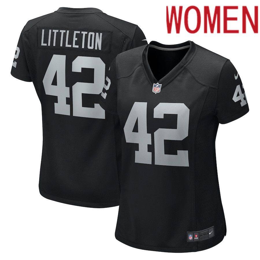 Women Oakland Raiders 42 Cory Littleton Nike Black Game NFL Jersey